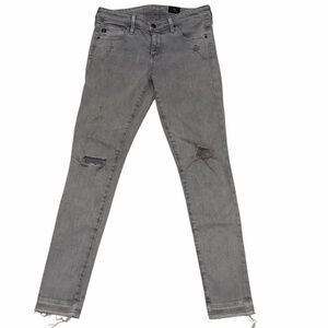 AG Adriano Goldschmied Gray The Legging Ankle Super Skinny Distressed Jeans 25R